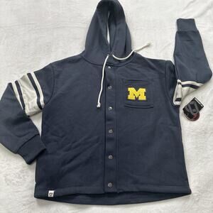 Colosseum Michigan Wolverines Jacket Womens SMALL Fleece Hooded Snap Blue Gray